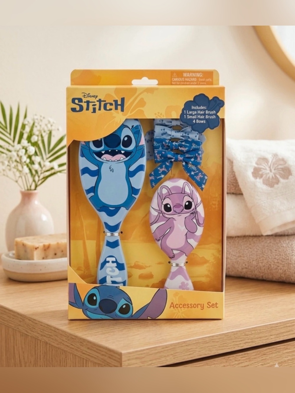 Disney Stitch & Angel Hair Brush Set - Blue & Pink